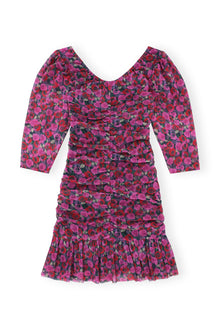 Printed Mesh Flounce Ruched Mini Dress | Fiji Flower