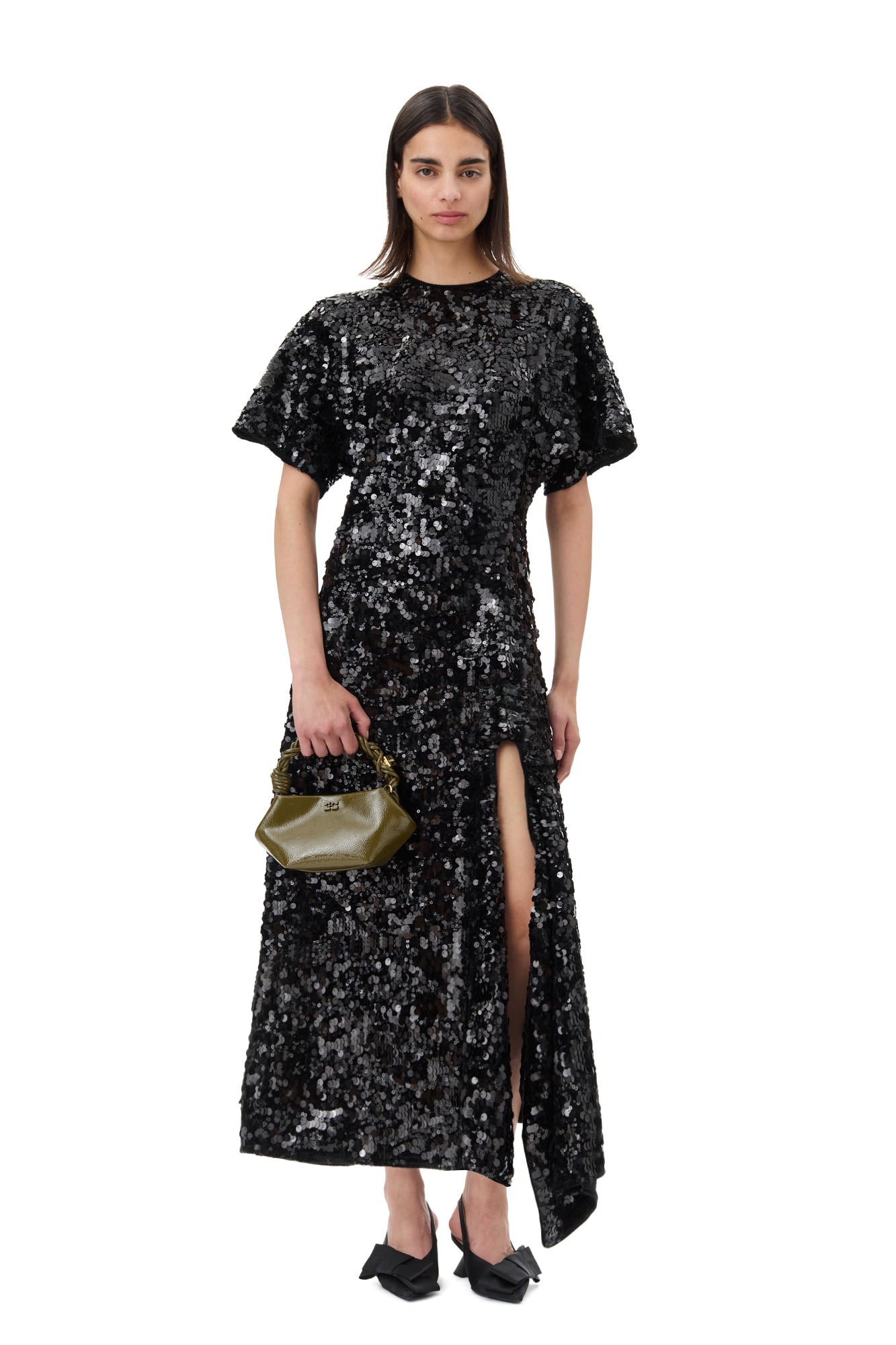Velvet Sequins Long Dress | Black