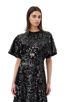 Velvet Sequins Long Dress | Black