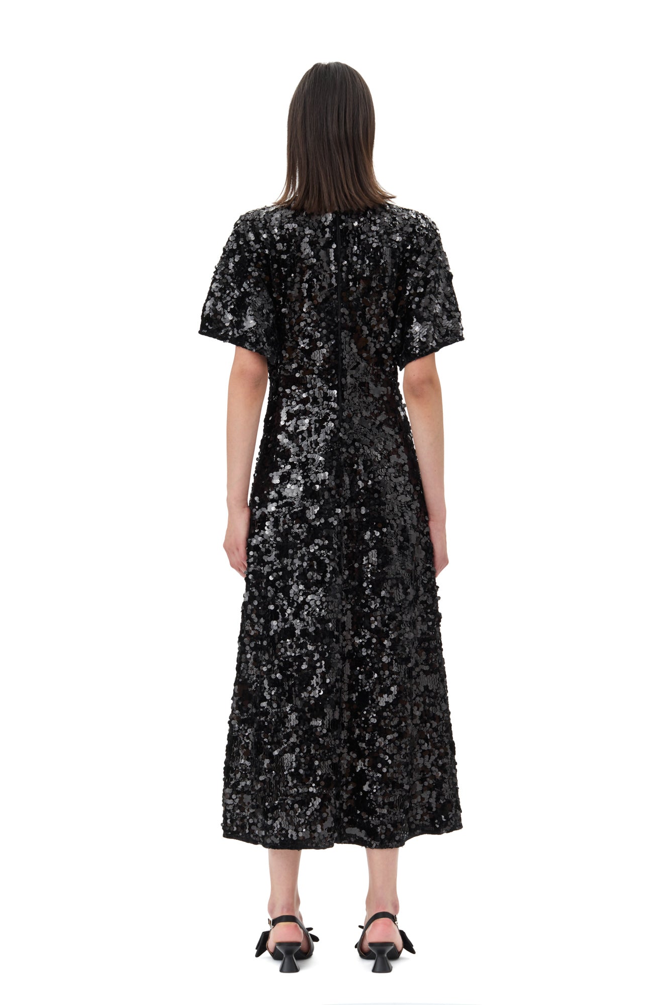 Velvet Sequins Long Dress | Black