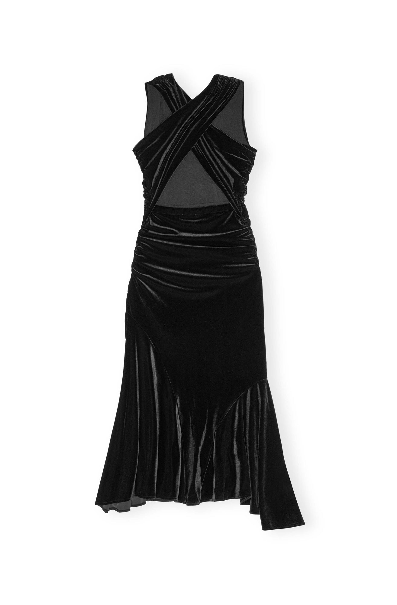 Velvet Jersey Ruched Crossover Dress | Black