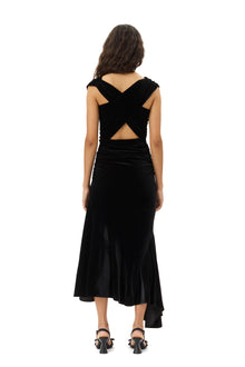 Velvet Jersey Ruched Crossover Dress | Black