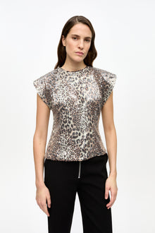 Printed Stretch Sequins Blouse | Leopard