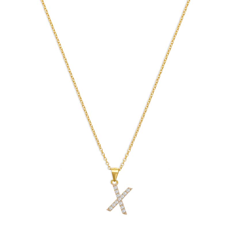 The Pave Single Block Initial Necklace | 18KT Gold Vermeil & Sterling Silver