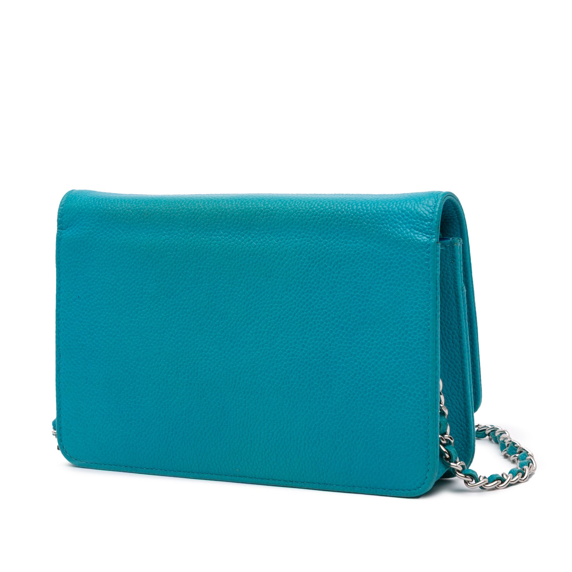 Chanel | Pre-Owned Caviar Bicolor CC Wallet On Chain | Blue/Aqua