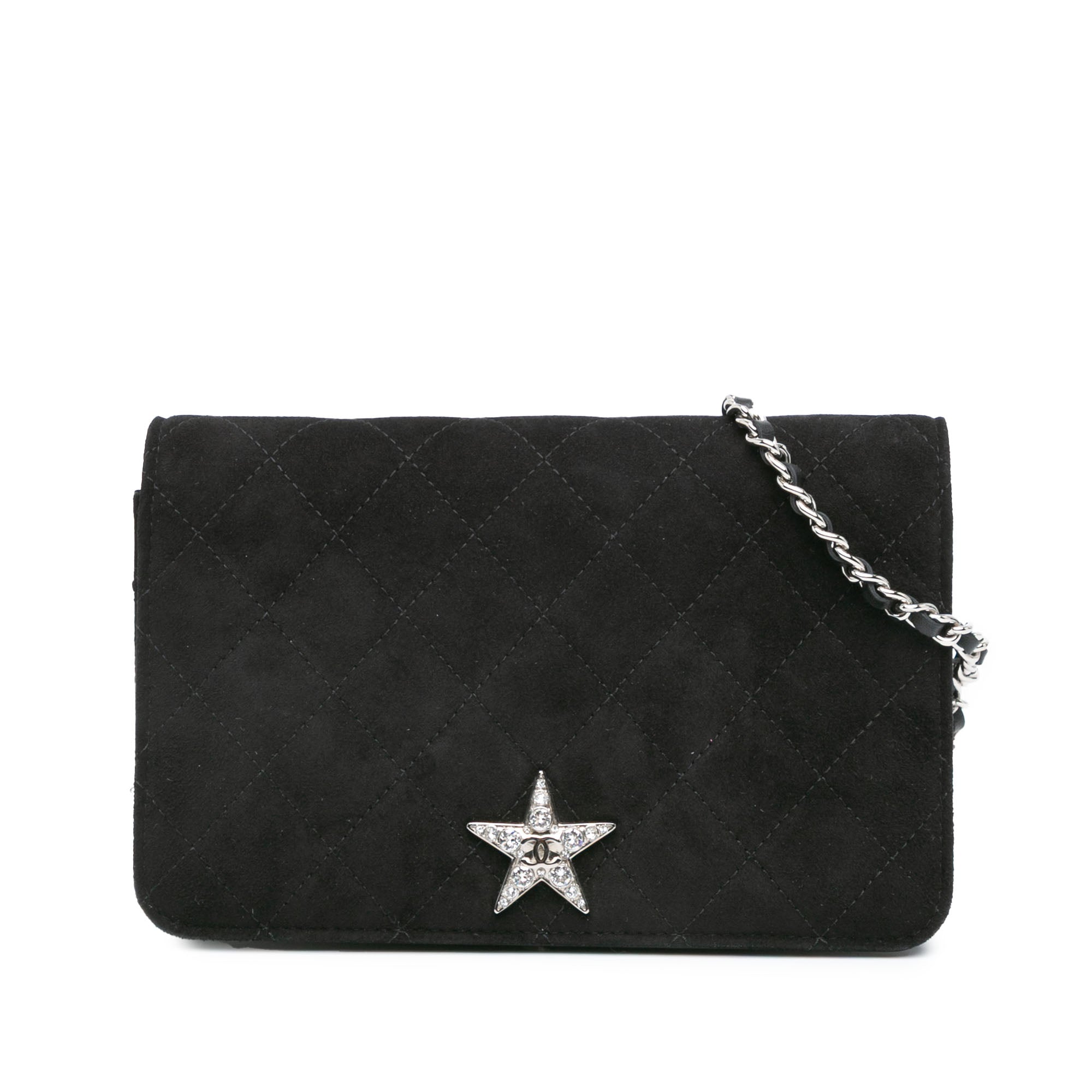 Chanel | Pre-Owned Quilted Suede Cocostellar Wallet on Chain | Black