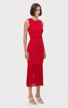 Textured Chenille Fringe Midi Dress | Rio Red