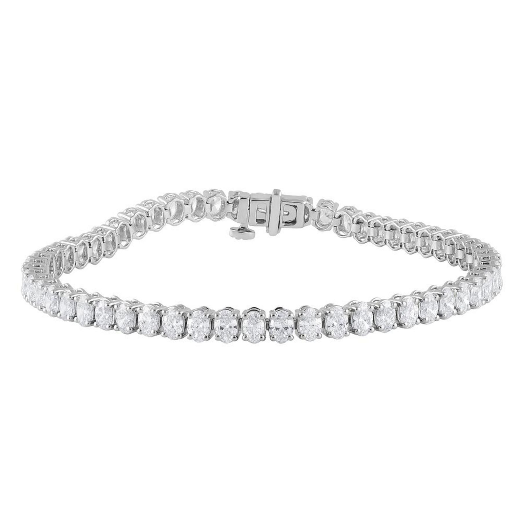 7.00 CT Oval Natural Diamond | Tennis Bracelet | 14K White Gold | G Color | SI1 Clarity