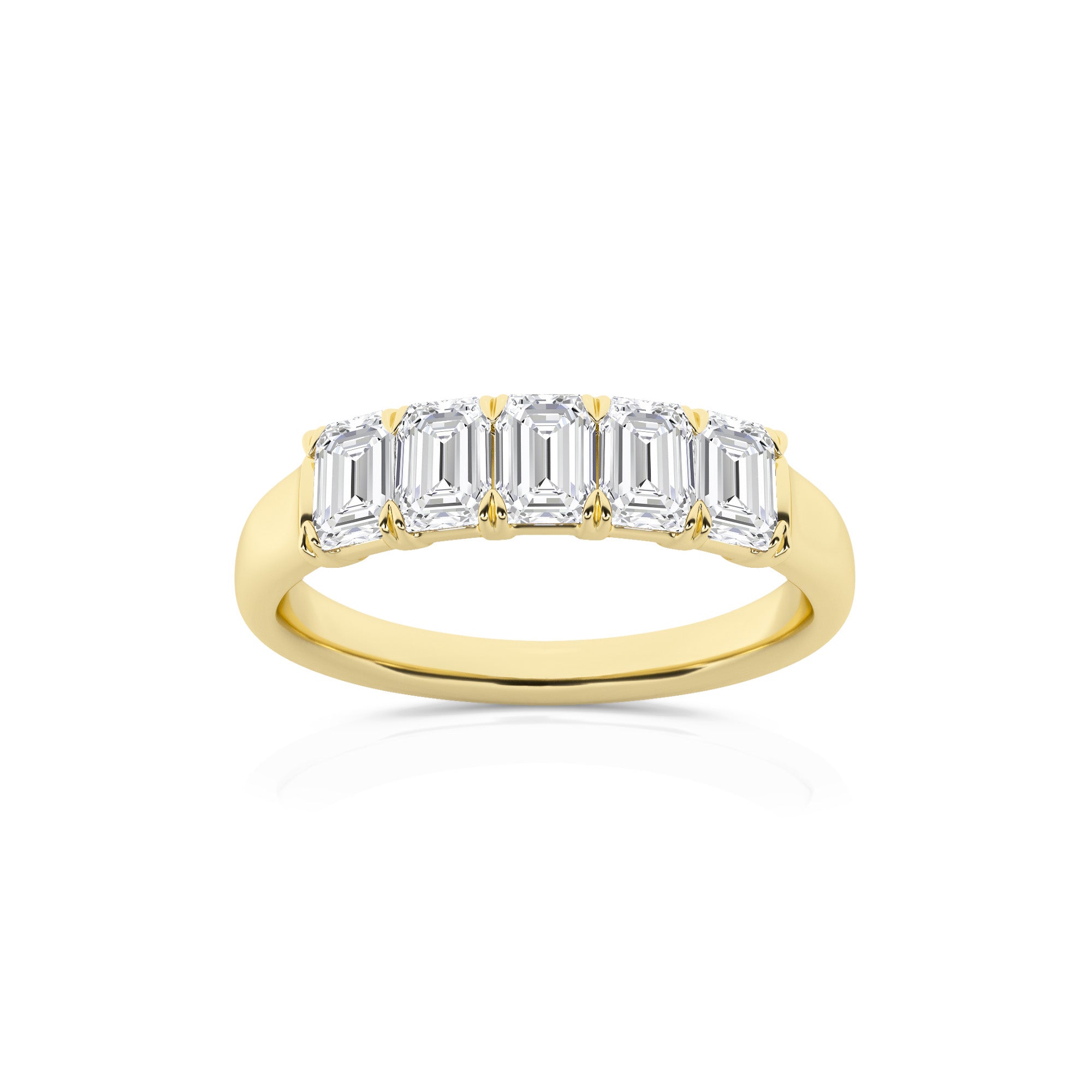 1.00 CT Emerald Lab-Grown Diamond | Five Stone Anniversary Wedding Band Ring | 14K Yellow Gold | G Color | VS Clarity