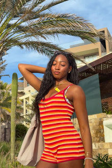 Tatum Knit Playsuit | Orange Stripe