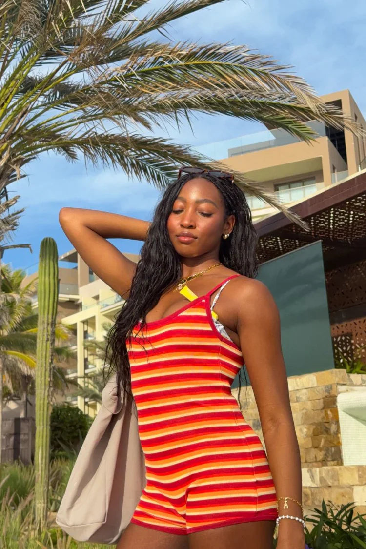 Tatum Knit Playsuit | Orange Stripe