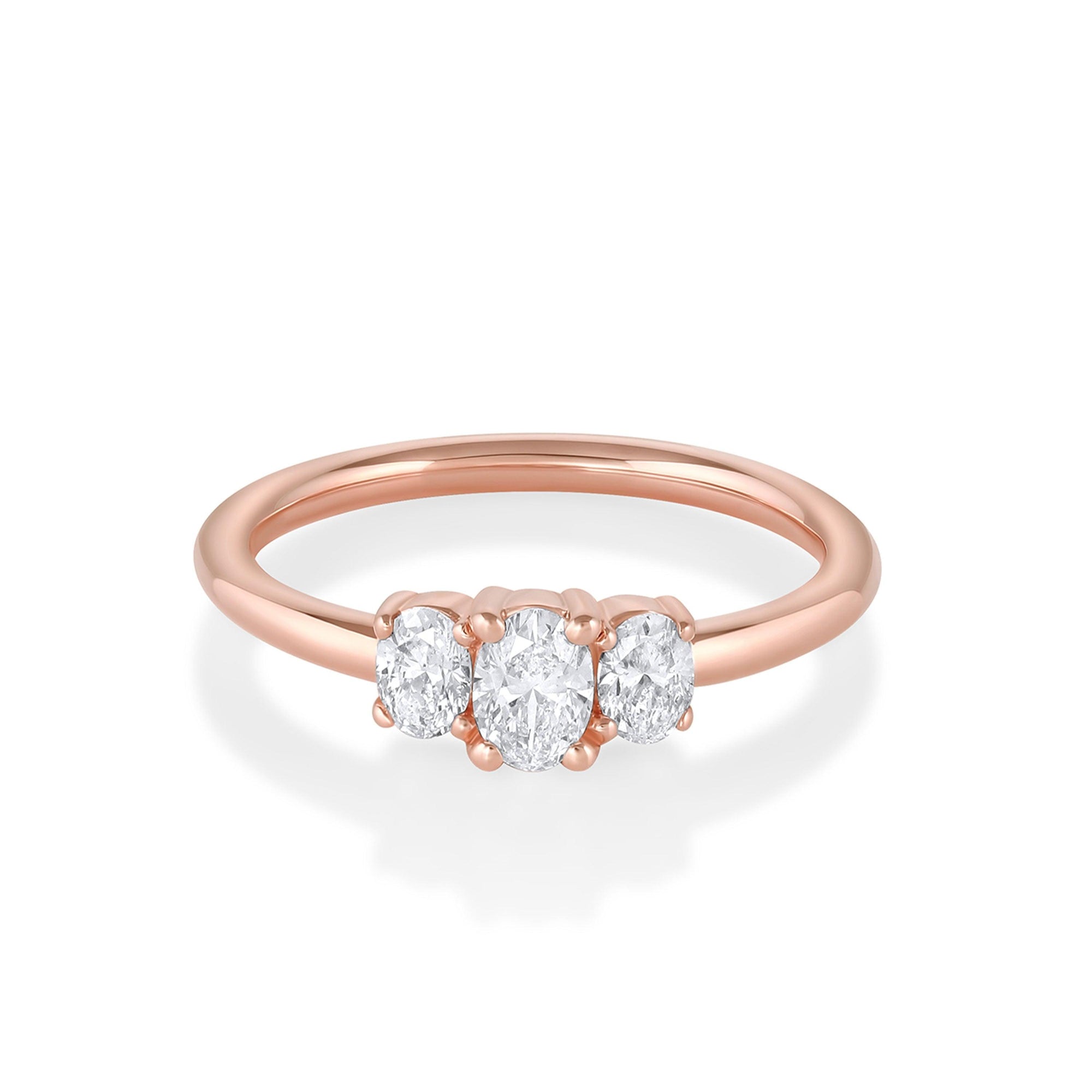 Women | The Michelle Oval Three–Stone Engagement Ring | 14k Rose Gold