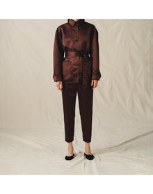 The Duchess Satin Cigarette Pants | Chocolate