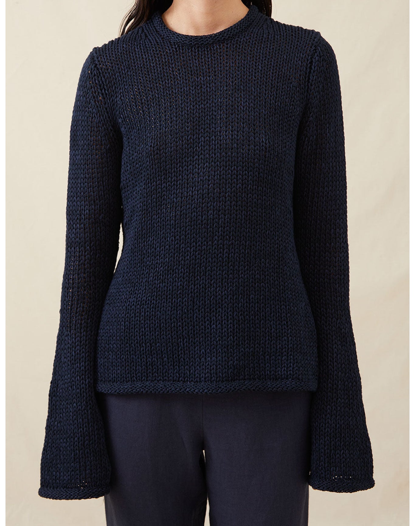 The Open-Weave Crewneck | Navy Melange