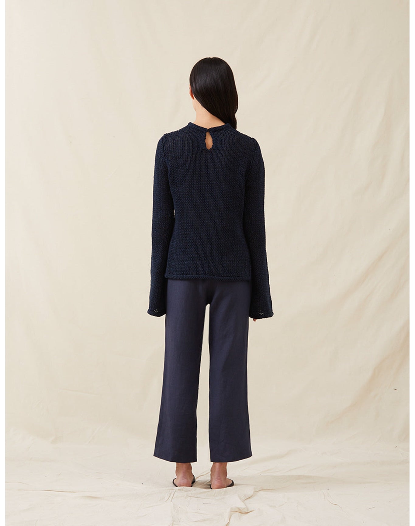 The Open-Weave Crewneck | Navy Melange