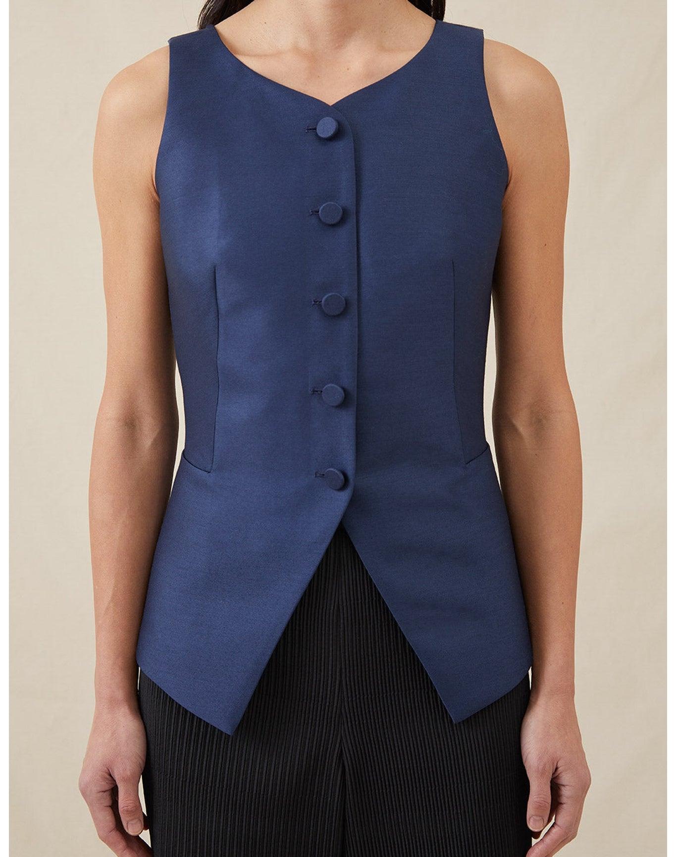 The Sculpted Vest In Lucent Wool | Navy