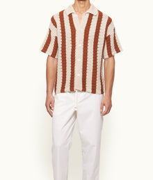 Thomas Crochet Relaxed Fit Crochet Stitch Organic Cotton Shirt | Canela/Cashew
