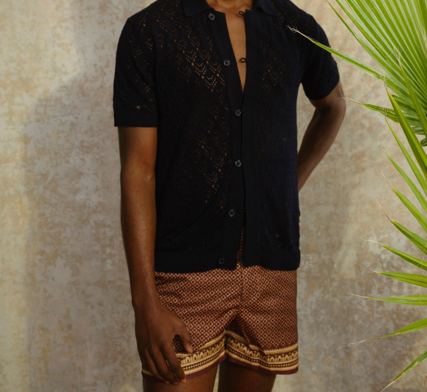 Tiernan Classic Fit Button-Down Textured Knit Shirt | Night Iris