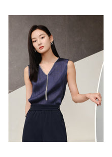 Triacetate V-neck Shirt | Navy
