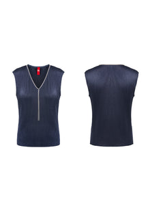 Triacetate V-neck Shirt | Navy