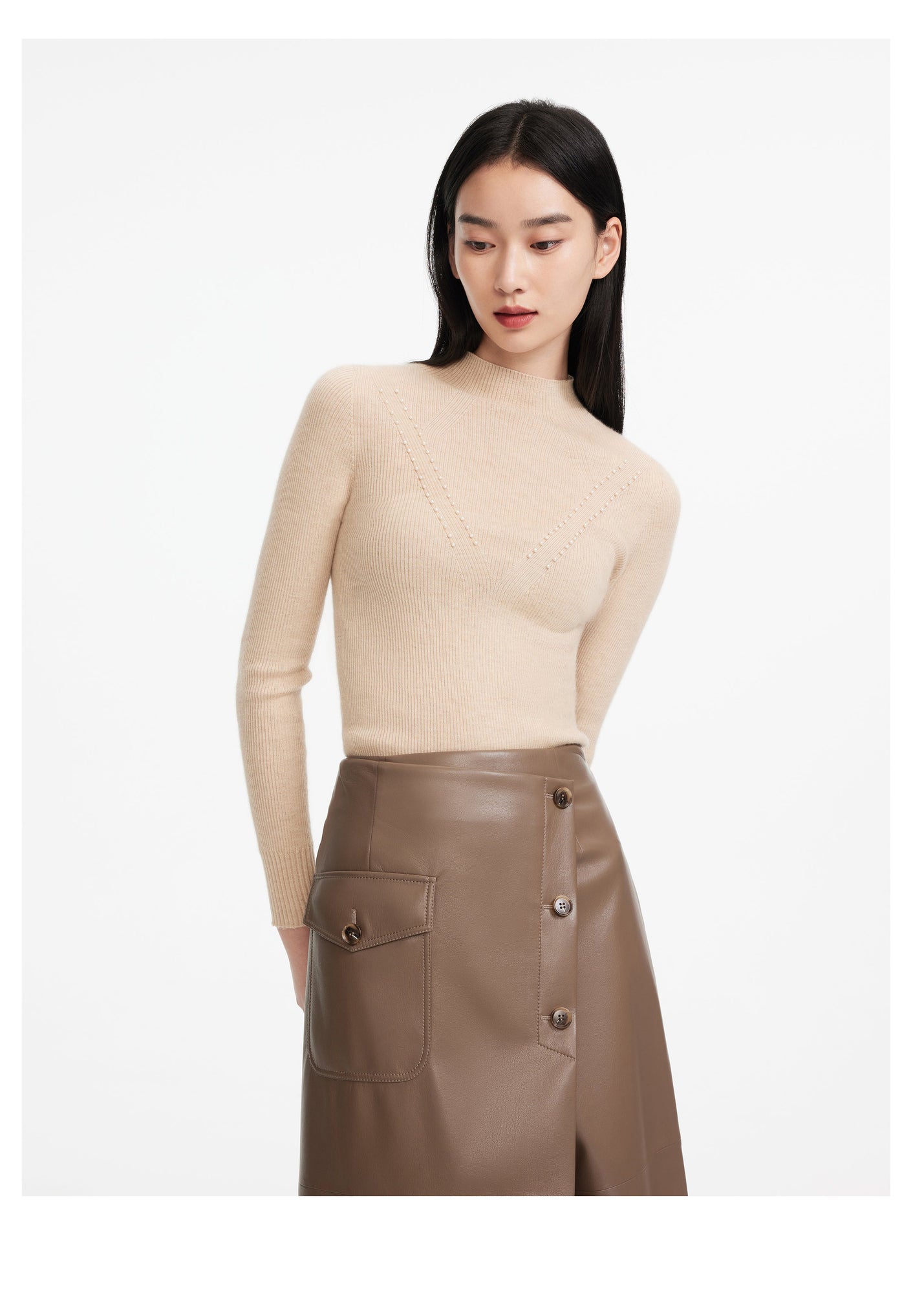 Turtleneck Cashmere Sweater | Beige