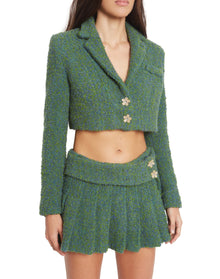 Tweed Cropped Blazer | Green/Blue Multi