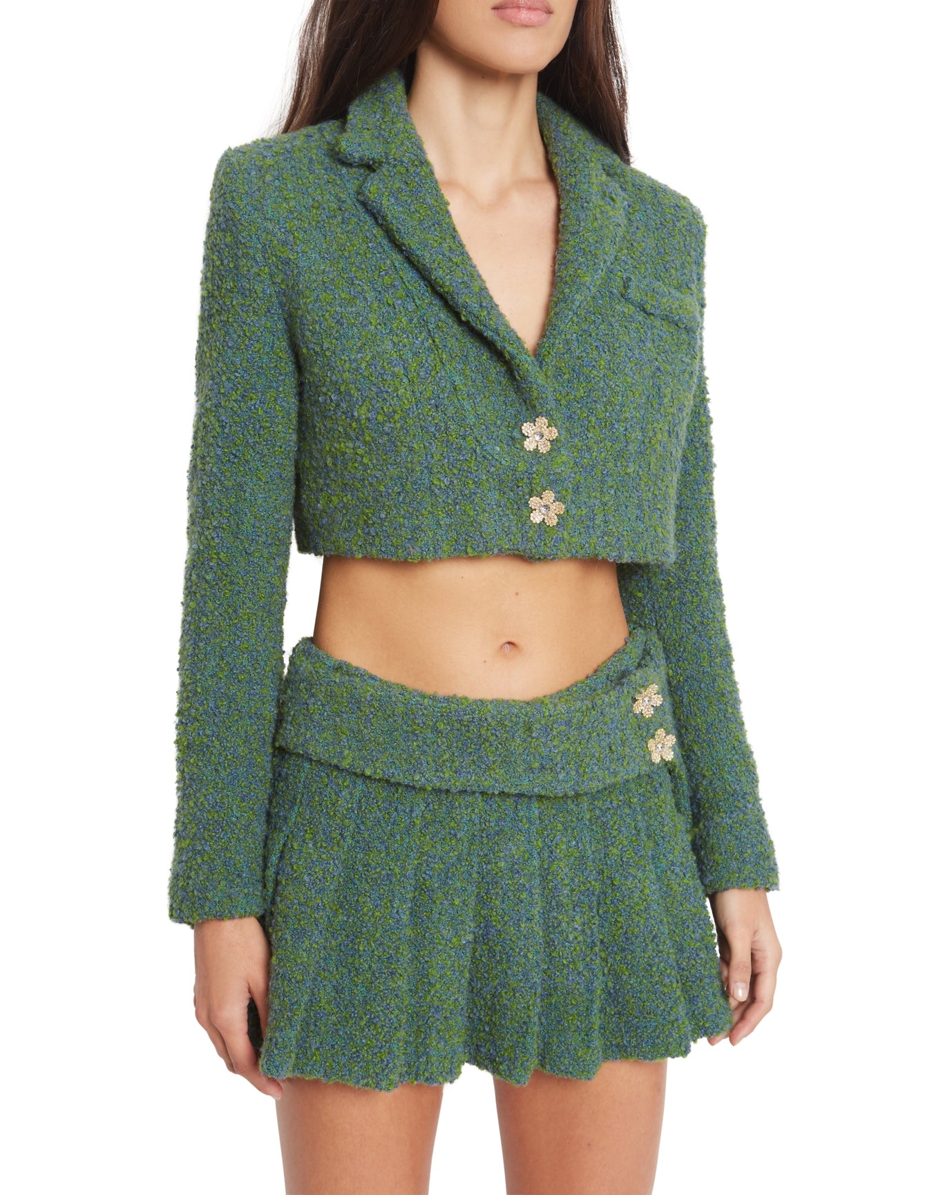 Tweed Cropped Blazer | Green/Blue Multi