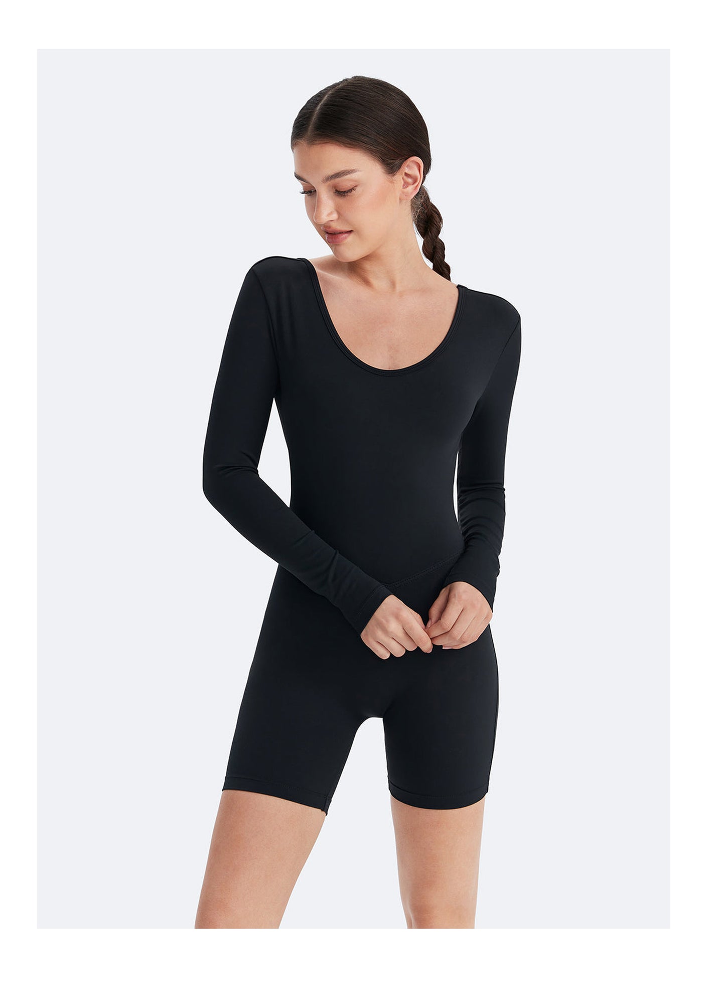 U-back Long Sleeve Bodysuit | Inky Black