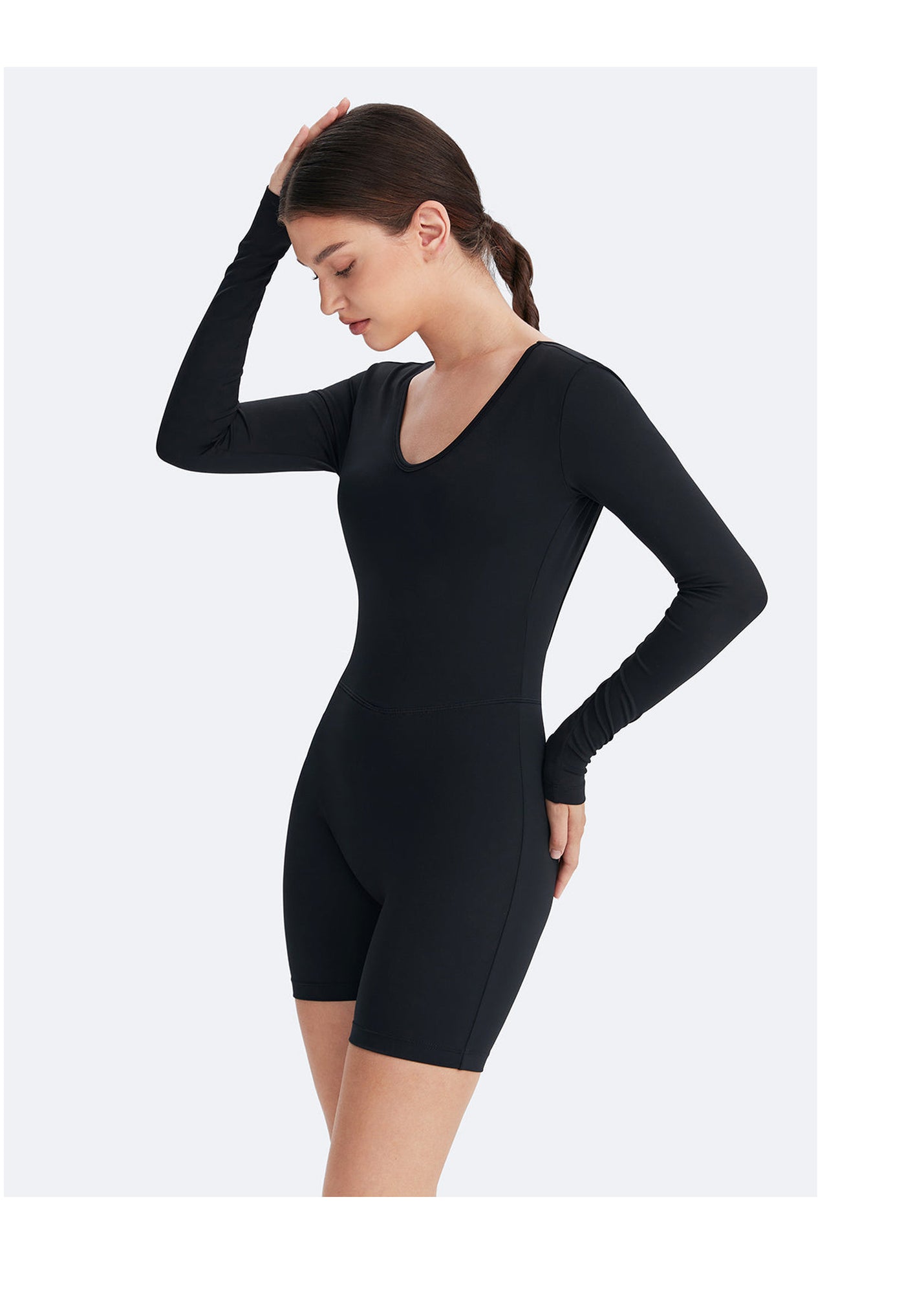 U-back Long Sleeve Bodysuit | Inky Black