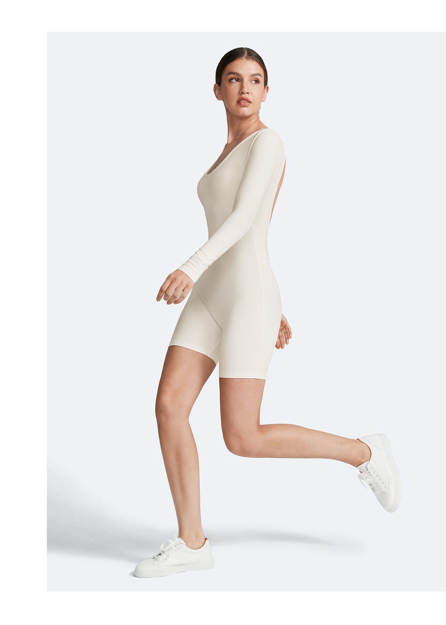 U-back Long Sleeve Bodysuit | White