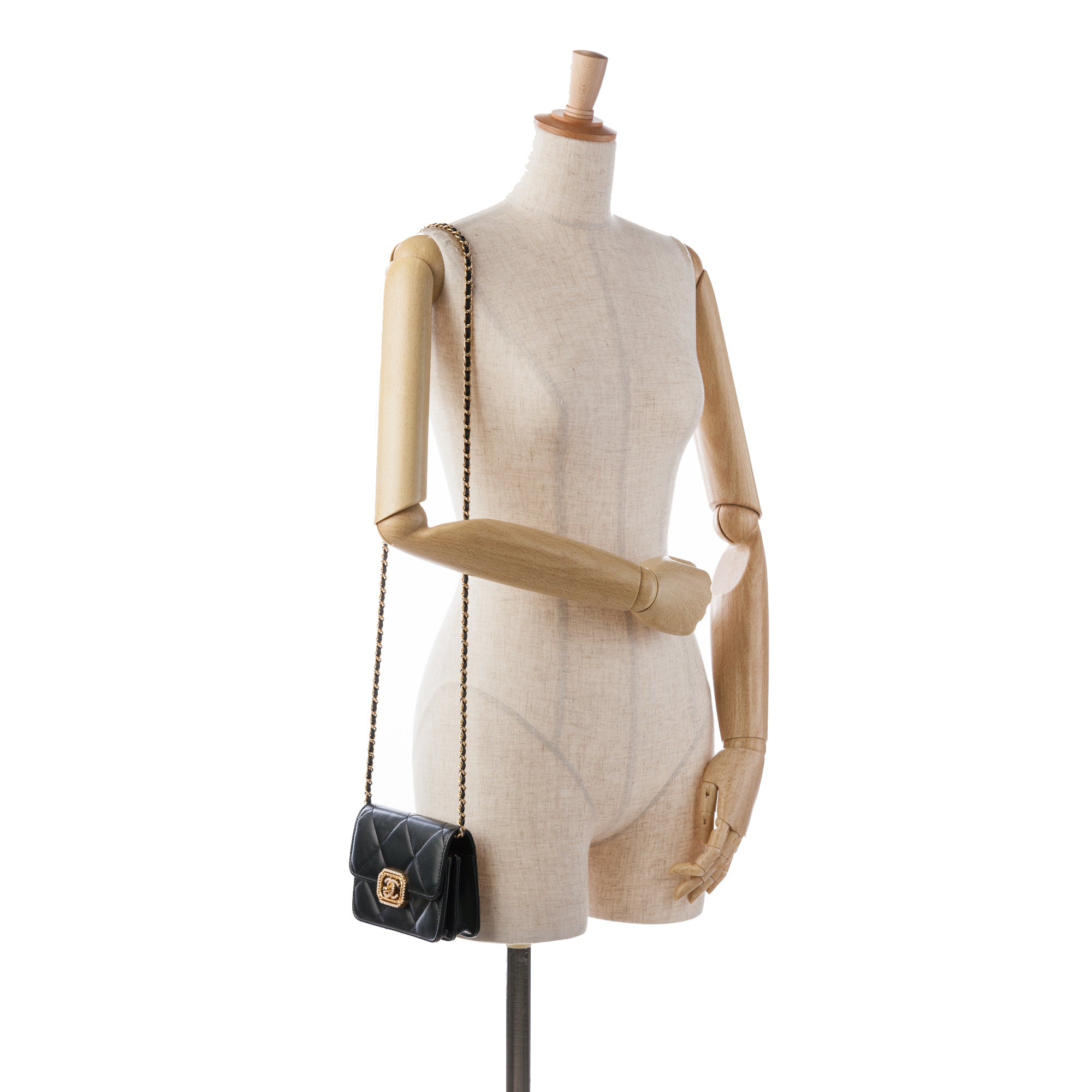 Chanel | Pre-Owned Quilted Calfskin Strass Clutch With Chain Flap | Black