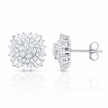 1.00 CT Round/Baguette Natural Diamond | Stud Earrings | 14K White Gold | I Color | I1 Clarity
