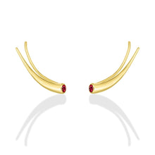 14k gold Curved Quill Climber Earrings with ruby