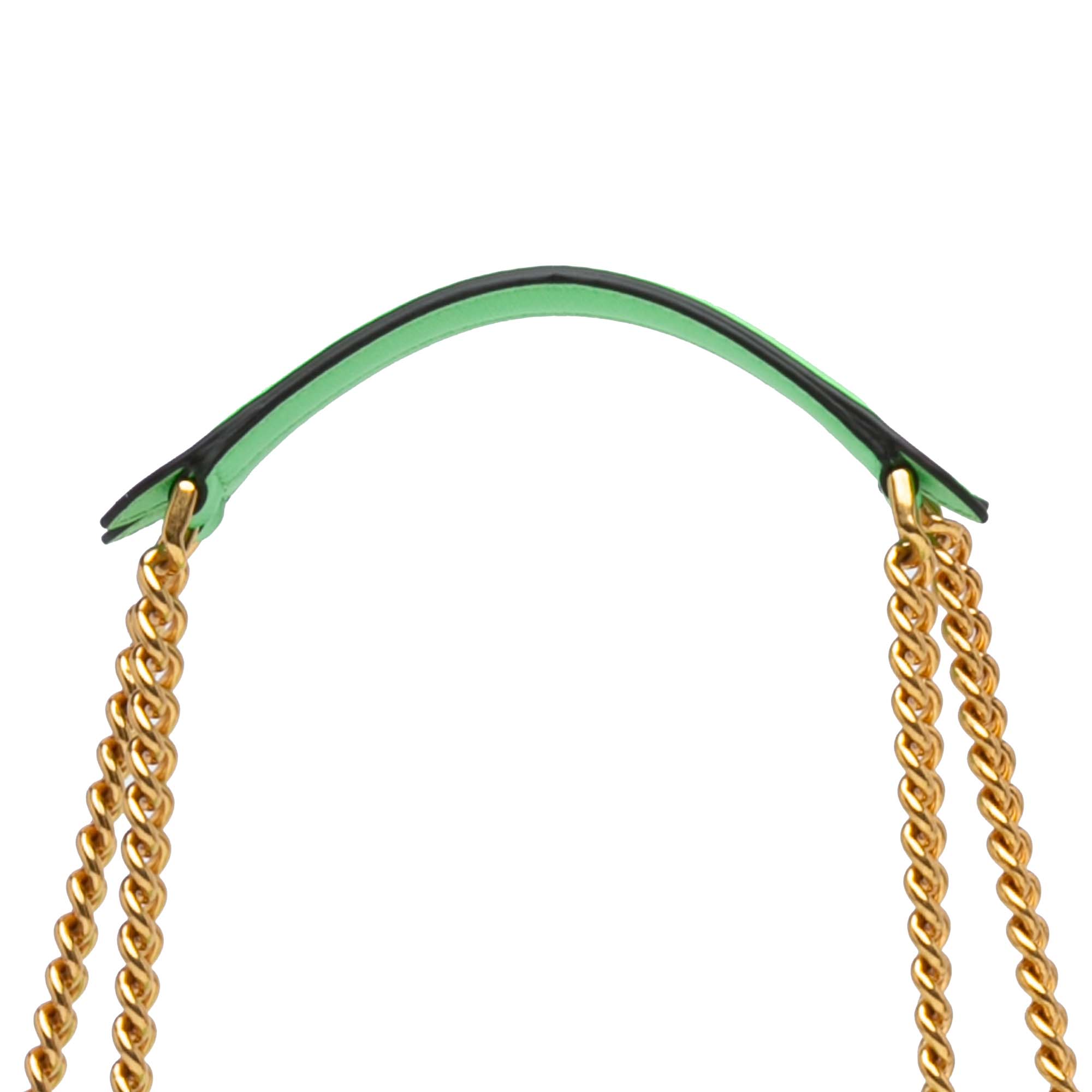 Fendi | Pre-Owned Zucca Embossed Leather Chain Midi Baguette - I | Green/Light Green