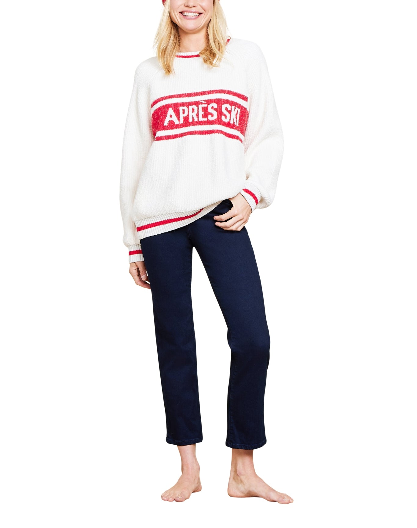 Unisex | Cozychic Cotton Apres Pullover | Cream-Americana Red
