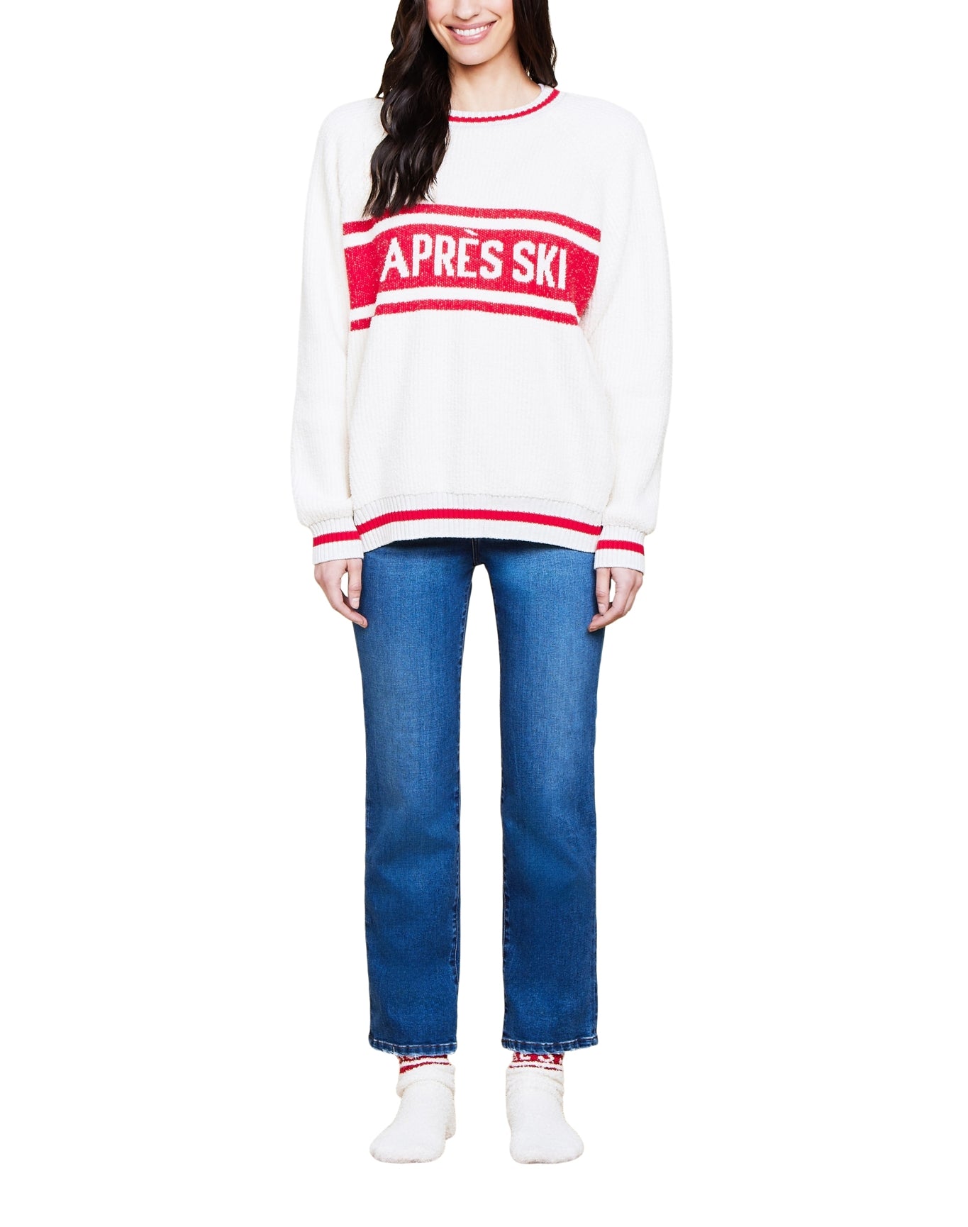 Unisex | Cozychic Cotton Apres Pullover | Cream-Americana Red