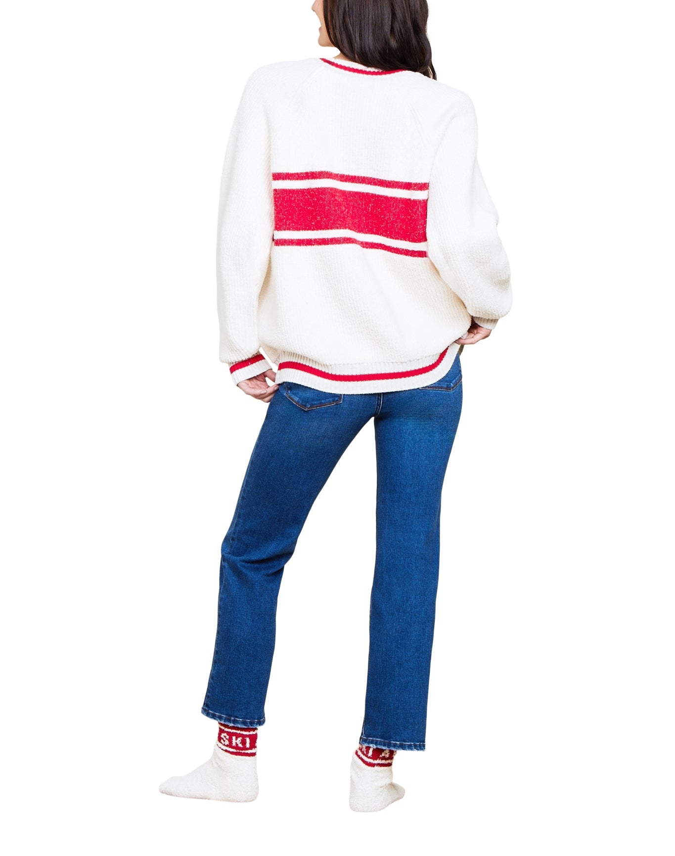 Unisex | Cozychic Cotton Apres Pullover | Cream-Americana Red