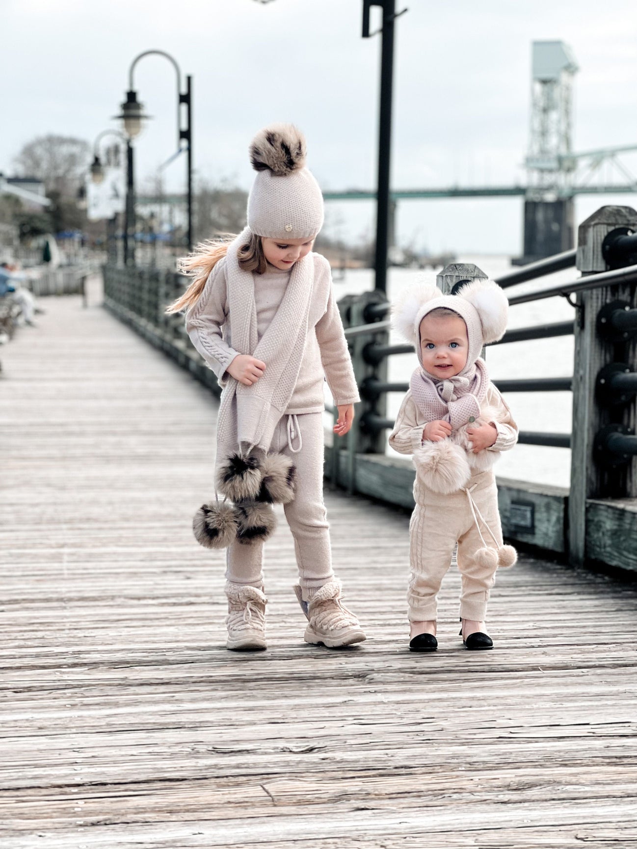 Unisex | Honeycomb Cashmere Beanie with Animal Print Poms | Beige