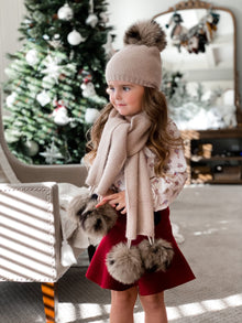 Unisex | Honeycomb Cashmere Beanie with Animal Print Poms | Beige
