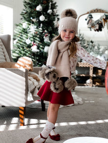 Unisex | Honeycomb Cashmere Beanie with Animal Print Poms | Beige