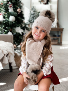 Unisex | Honeycomb Cashmere Beanie with Animal Print Poms | Beige