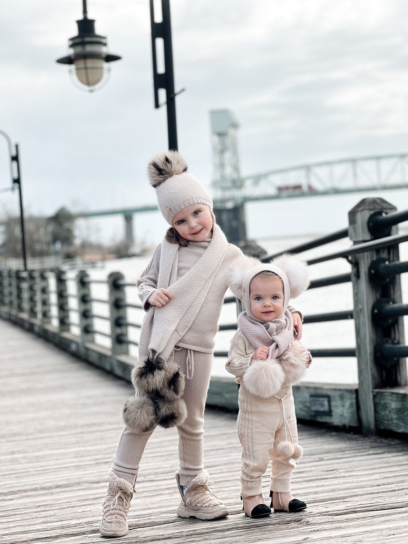 Unisex | Honeycomb Cashmere Beanie with Animal Print Poms | Beige