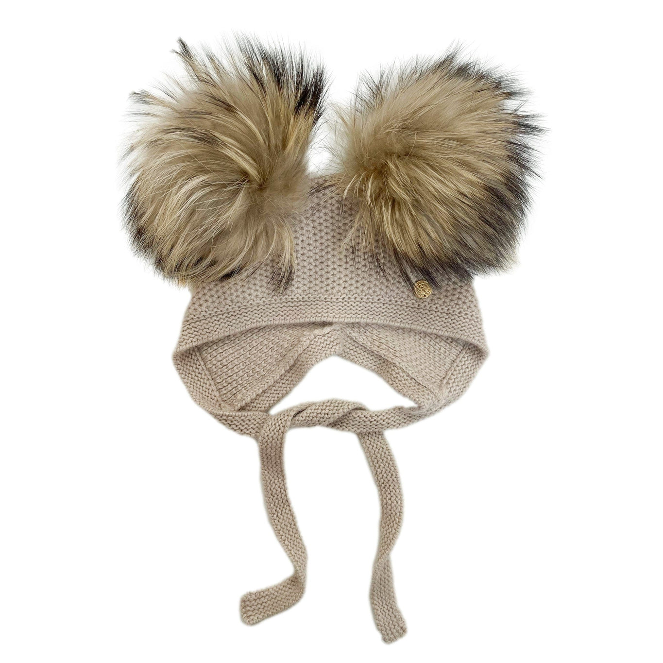 Unisex | Honeycomb Cashmere Bonnet with Poms | Beige