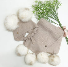 Unisex | Honeycomb Cashmere Fur Pom Scarf White Fur Poms | Beige