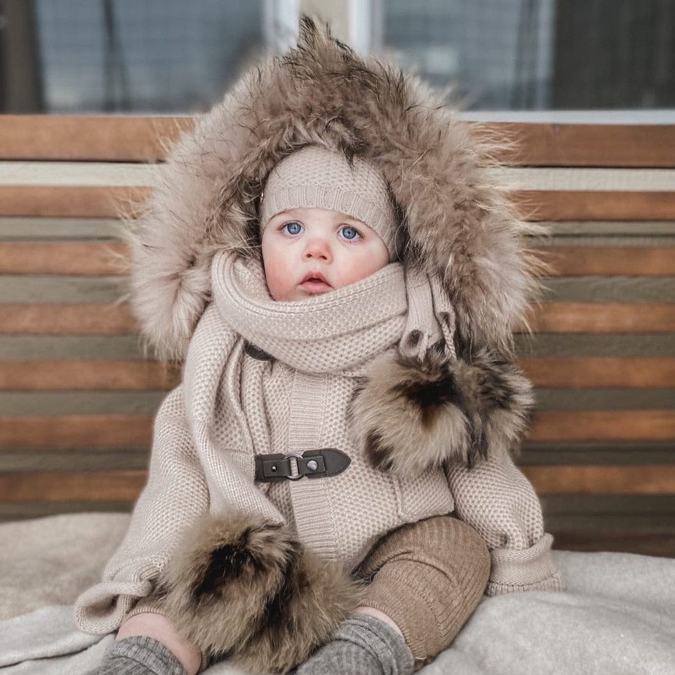 Unisex | Honeycomb Cashmere Pram Coat with Trim | Beige