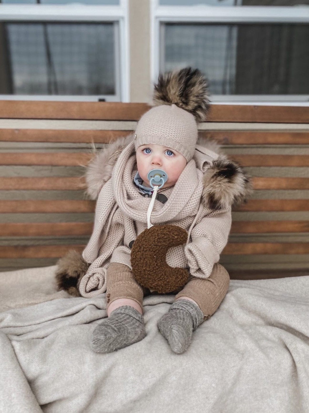 Unisex | Honeycomb Cashmere Pram Coat with Trim | Beige