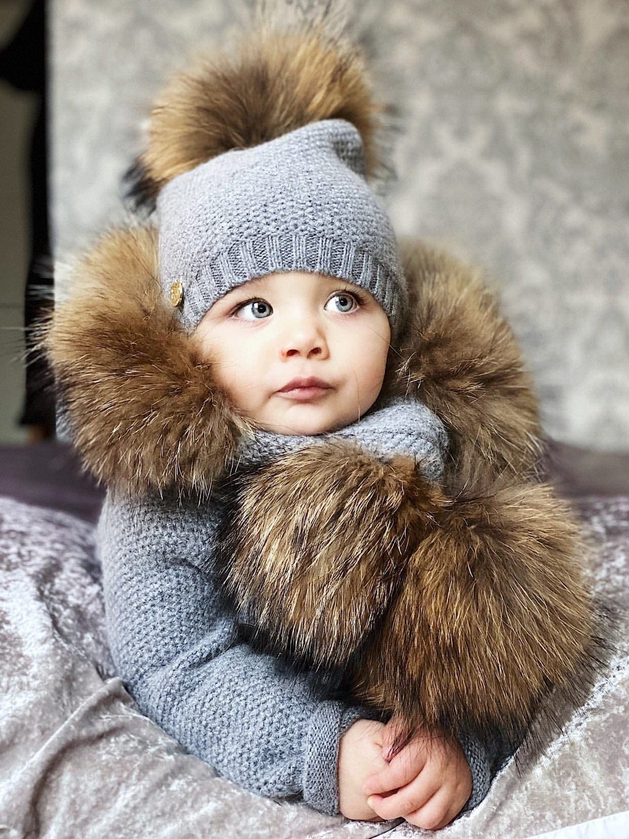 Unisex | Honeycomb Grey Cashmere Beanie Hats Natural Pom | Gray