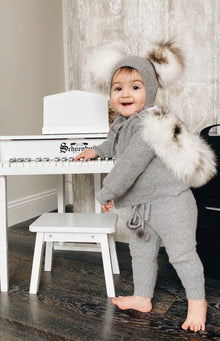 Unisex | Honeycomb Grey Cashmere Pram Coat with White Print Trim | Gray