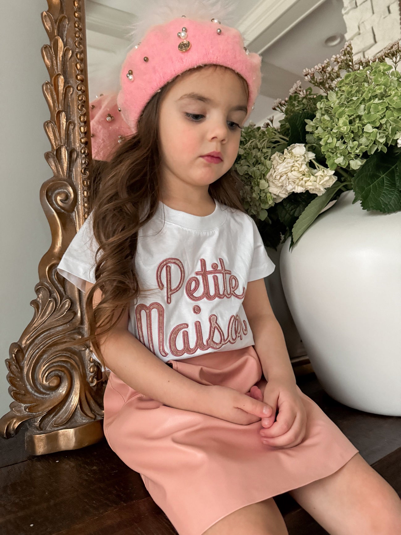 Unisex | Petite Maison Logo Pima Cotton T-Shirt | White x Pink