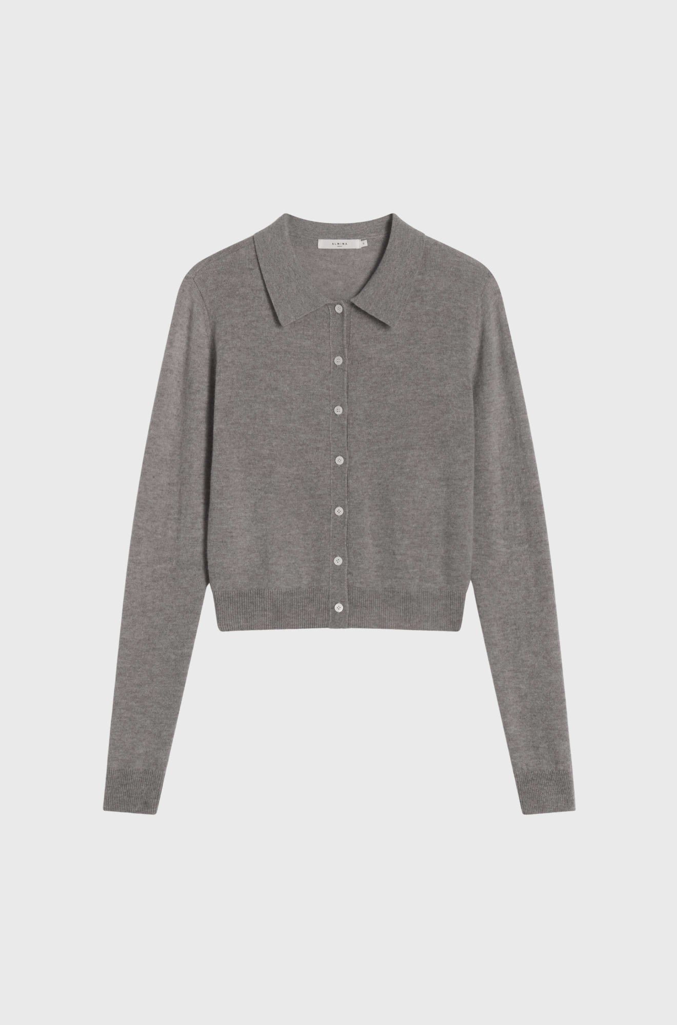 Gray button-up shirt on a light gray background